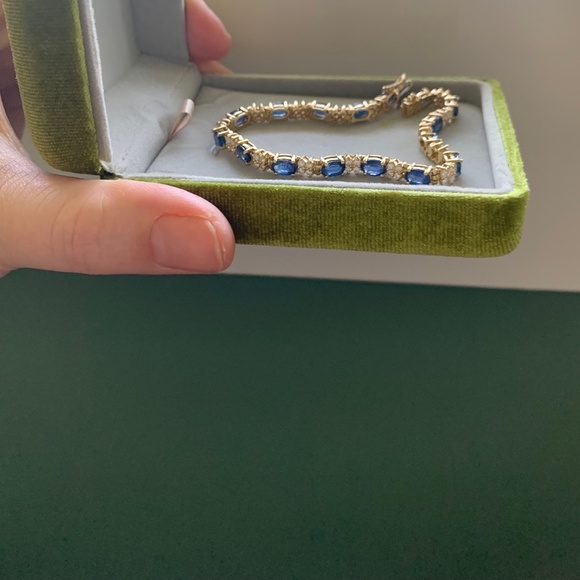 14K Yellow Gold Sapphire and Diamond Tennis Bracelet! Gorgeous vintage piece! - Picture 9 of 9